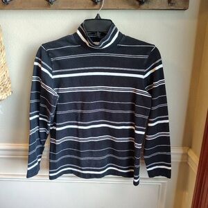 Talbots Striped Turtleneck Women PS Cotton Black White Casual Capsule Staple